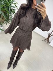 Rn 35527 Bel Drapeli Dantel Detaylı Elbise