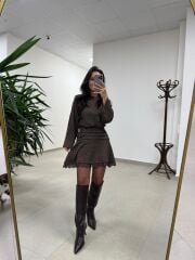 Rn 35527 Bel Drapeli Dantel Detaylı Elbise