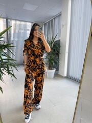 Cr 1189 Siyah-Sarı Belden Büzgülü Tulum