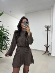 Rn 35527 Bel Drapeli Dantel Detaylı Elbise