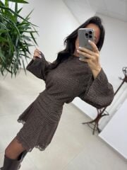 Rn 35527 Bel Drapeli Dantel Detaylı Elbise