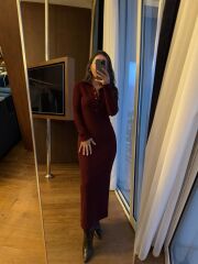 Mz 22769 Gümüş Çıtçıtlı Bordo Ottoman Elbise