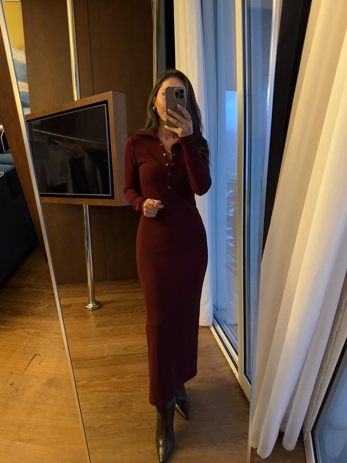 Mz 22769 Gümüş Çıtçıtlı Bordo Ottoman Elbise