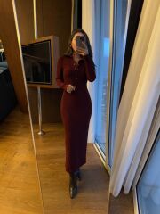 Mz 22769 Gümüş Çıtçıtlı Bordo Ottoman Elbise