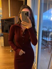 Mz 22769 Gümüş Çıtçıtlı Bordo Ottoman Elbise