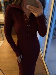 Mz 22769 Gümüş Çıtçıtlı Bordo Ottoman Elbise