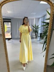 Nx 4801 Sarı-Beyaz Çizgili Gömlek Yaka Elbise