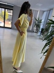 Nx 4801 Sarı-Beyaz Çizgili Gömlek Yaka Elbise