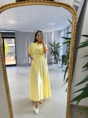 Nx 4801 Sarı-Beyaz Çizgili Gömlek Yaka Elbise