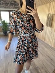 Floral morocco dress with tie collar