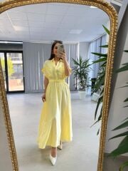 Nx 4801 Sarı-Beyaz Çizgili Gömlek Yaka Elbise