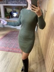 Ribbed khaki knit dress