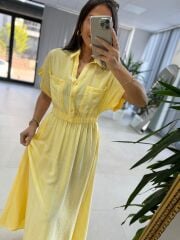 Nx 4801 Sarı-Beyaz Çizgili Gömlek Yaka Elbise