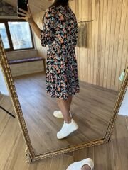 Floral morocco dress with tie collar