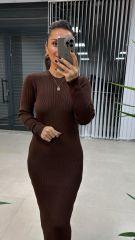 Bh Kahve Kalem Triko Elbise