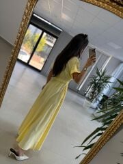 Nx 4801 Sarı-Beyaz Çizgili Gömlek Yaka Elbise