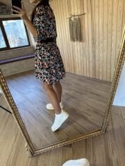 Floral morocco dress with tie collar
