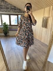 Floral morocco dress with tie collar