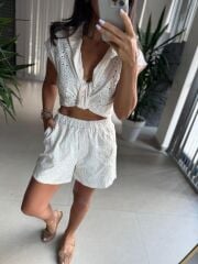 Bb 28968 Krem Fisto Şortlu Takım