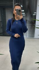 Bh Mavi Kalem Triko Elbise