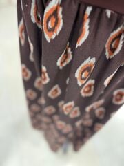 Ms 243 Kare Yaka Kahve Desenli Kısa Kol Elbise