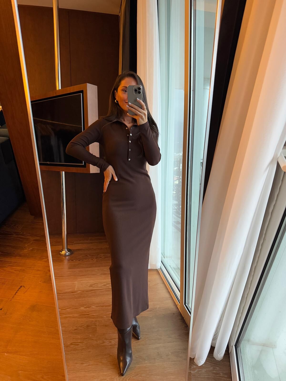 Mz 22769 Gümüş Çıtçıtlı Kahve Ottaman Elbise