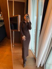 Mz 22769 Gümüş Çıtçıtlı Kahve Ottaman Elbise