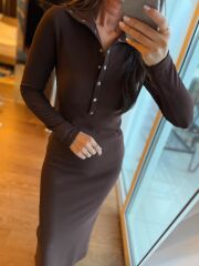 Mz 22769 Gümüş Çıtçıtlı Kahve Ottaman Elbise