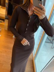 Mz 22769 Gümüş Çıtçıtlı Kahve Ottaman Elbise