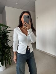 Dv 31993 Ekru Gizli Fermuarlı Bluz