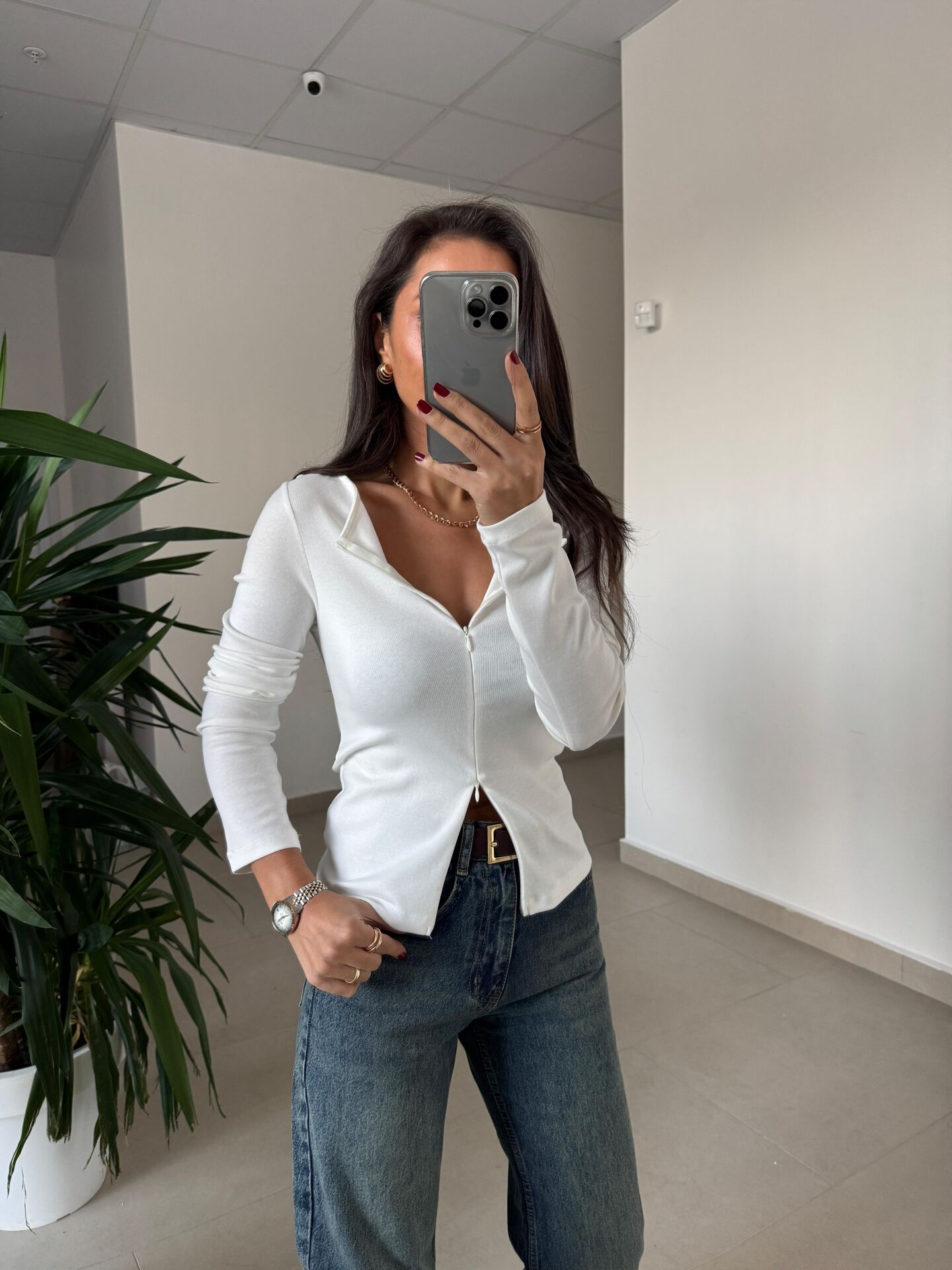 Dv 31993 Ekru Gizli Fermuarlı Bluz