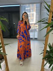 My 3388 Turuncu Saks Kemerli Elbise