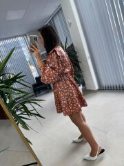 Cr 1537 Mavi Çiçekli V Yaka Elbise