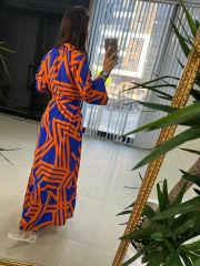 My 3388 Turuncu Saks Kemerli Elbise