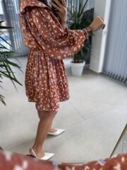 Cr 1537 Mavi Çiçekli V Yaka Elbise