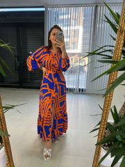 My 3388 Turuncu Saks Kemerli Elbise