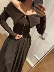 Mz 22198 A.Kahve Madonna Yaka Fitilli Crop