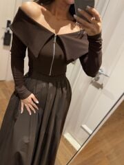 Mz 22198 A.Kahve Madonna Yaka Fitilli Crop