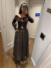 Mz 22198 A.Kahve Madonna Yaka Fitilli Crop