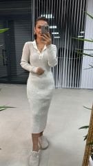 Bh Polo Yaka Krem Kalem Elbise