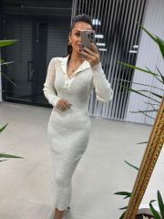 Bh Polo Yaka Krem Kalem Elbise