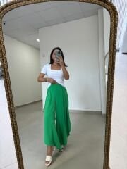 MZ 23057 Yeşil Yırtmaçlı Crep Pantolon