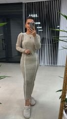 Bh Vizon Beyaz Şeritli Kalem Elbise