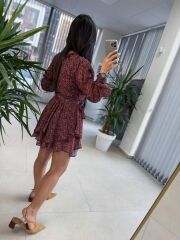 Cr 1011 Bordo Kat Kat Şifon Elbise