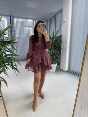 Cr 1011 Bordo Kat Kat Şifon Elbise