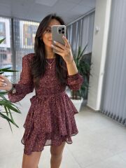 Cr 1011 Bordo Kat Kat Şifon Elbise
