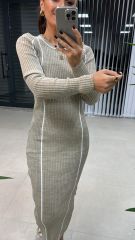 Bh Vizon Beyaz Şeritli Kalem Elbise