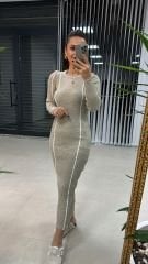 Bh Vizon Beyaz Şeritli Kalem Elbise