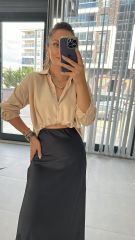 Düğüm Detaylı Somon Saten Bluz