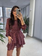 Cr 1011 Bordo Kat Kat Şifon Elbise